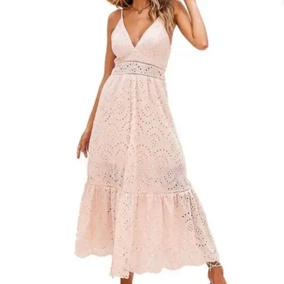 Simplee Blush Peach Eyelet Dress - Picture 2 of 7